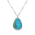 Ocean Blue Teardrop Pendant Necklace - Oval Art Glass Necklace