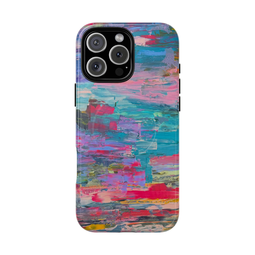 Abstract Colorwash Tough Magnetic Phone Case — Protective Magnetic Snap Case with Vibrant Brushstroke Design