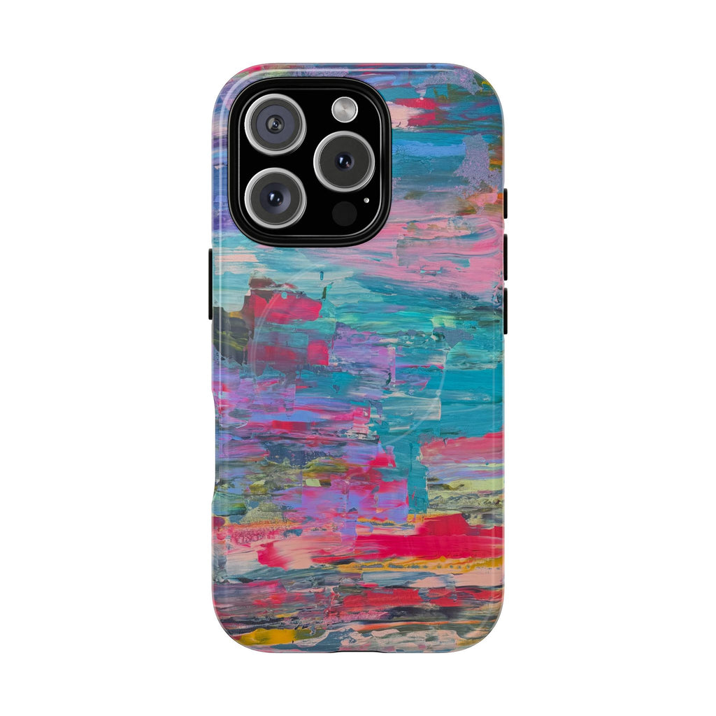 Abstract Colorwash Tough Magnetic Phone Case — Protective Magnetic Snap Case with Vibrant Brushstroke Design