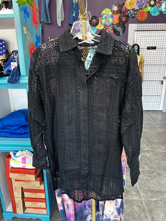 Black crochet button up